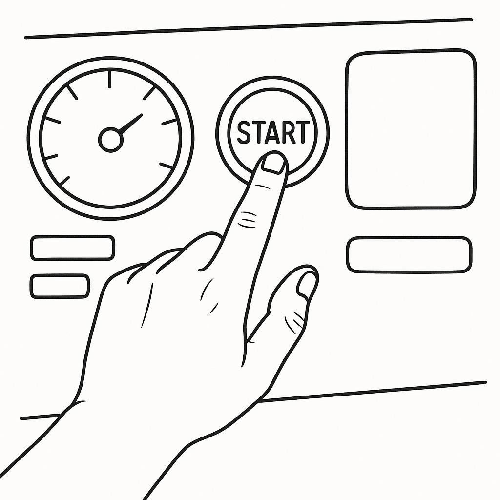 lineart A hand pressing a start button on a clean minimal dashboard-1